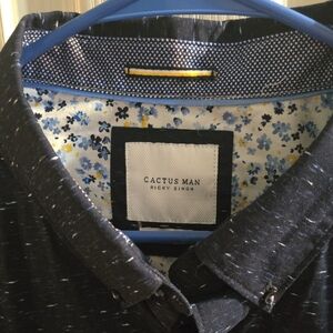 Cactus Man by Ricky Singh Navy Blue Dress Shirt With White & Blue Speaks